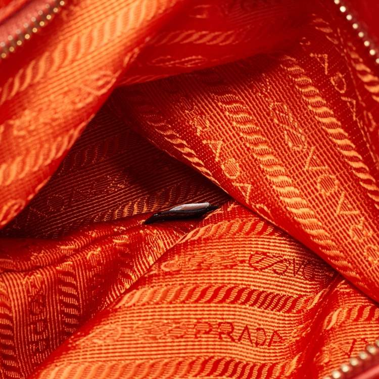 Pre Owned Prada Orange Vitello Shine Leather Snap Tote