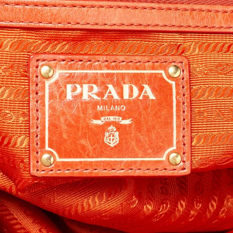 Pre Owned Prada Orange Vitello Shine Leather Snap Tote