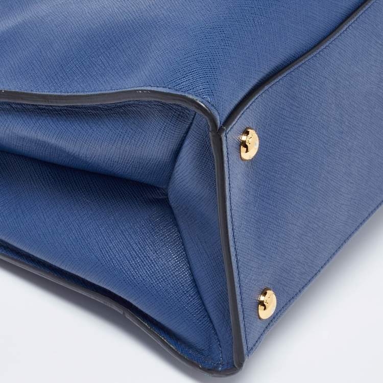 مملوكة مسبقًا Prada Blue Saffiano Cuir Leather Triple Pocket Tote