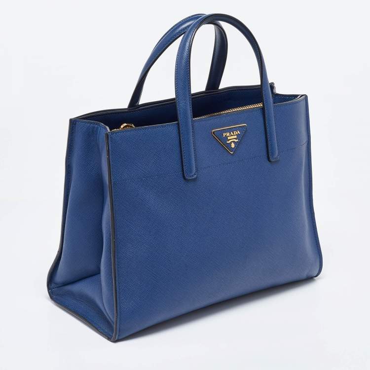 مملوكة مسبقًا Prada Blue Saffiano Cuir Leather Triple Pocket Tote
