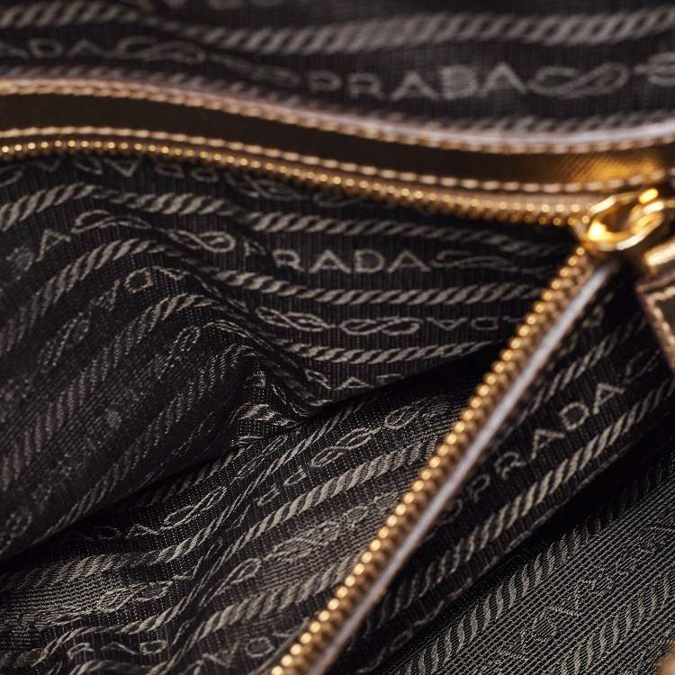 Pre Owned Prada Metallic/Beige Canvas and Leather Zip Bowler Bag