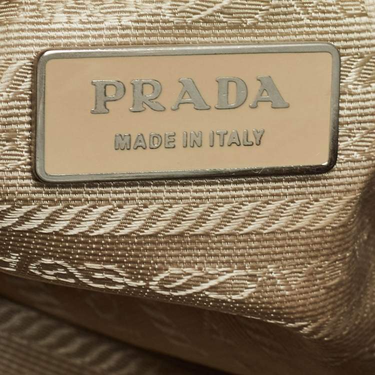 Pre Owned Prada Light Blue/Beige Tessuto Nylon and Leather Stencil Hobo 