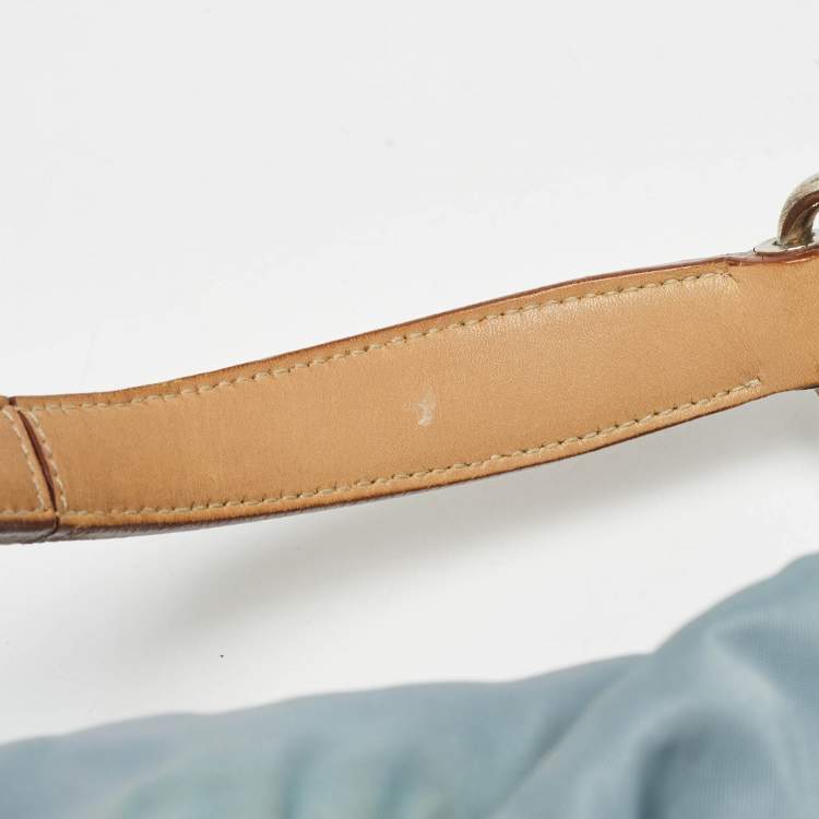 Pre Owned Prada Light Blue/Beige Tessuto Nylon and Leather Stencil Hobo 