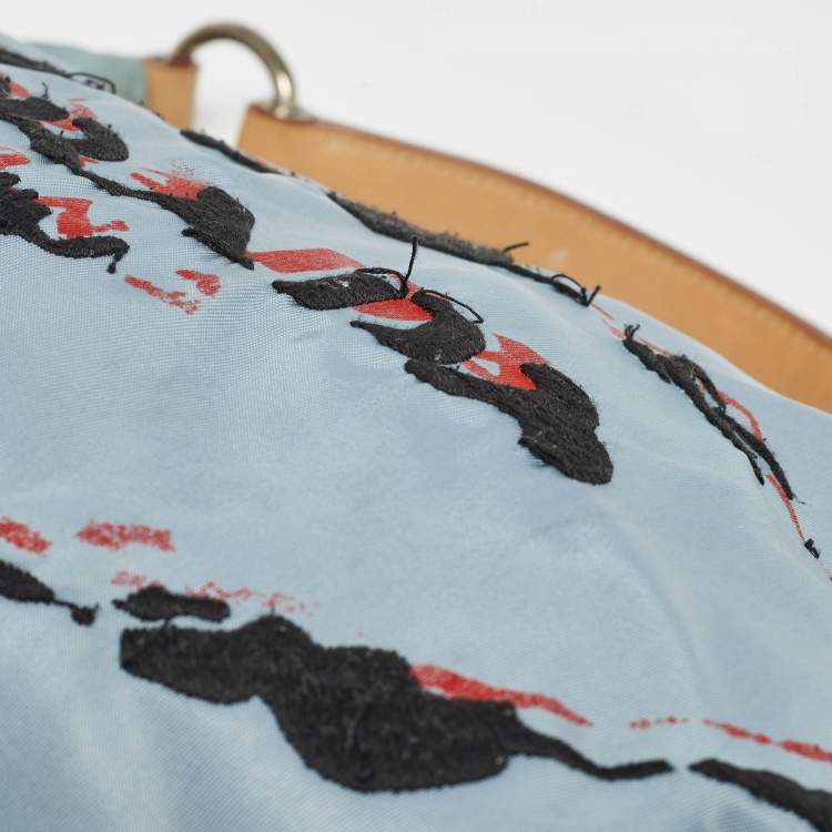 Pre Owned Prada Light Blue/Beige Tessuto Nylon and Leather Stencil Hobo 