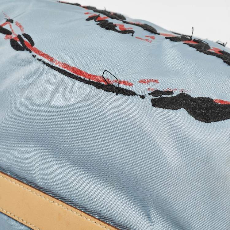 Pre Owned Prada Light Blue/Beige Tessuto Nylon and Leather Stencil Hobo 