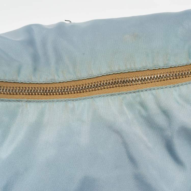 Pre Owned Prada Light Blue/Beige Tessuto Nylon and Leather Stencil Hobo 