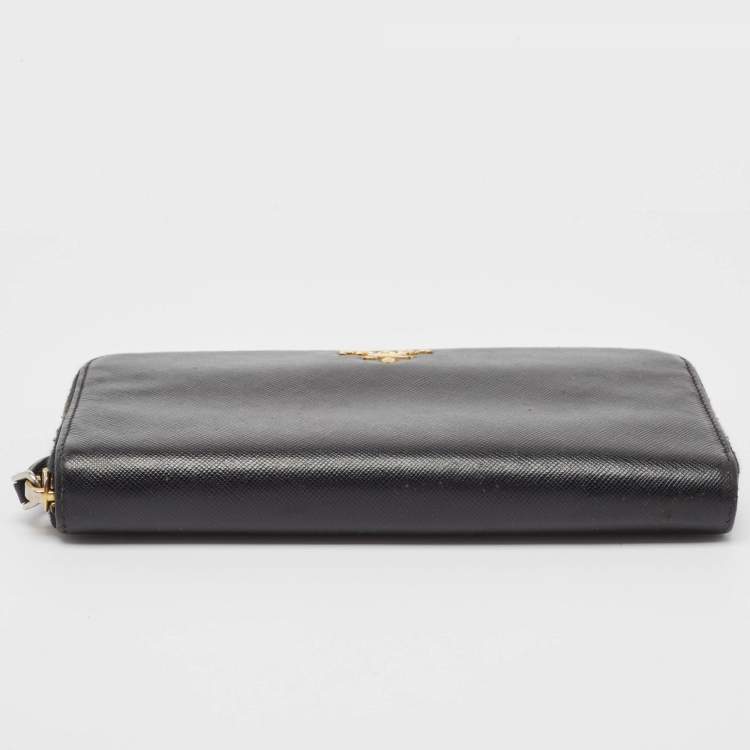 Pre Owned Prada Black Saffiano Lux Leather Zip Continental Wallet