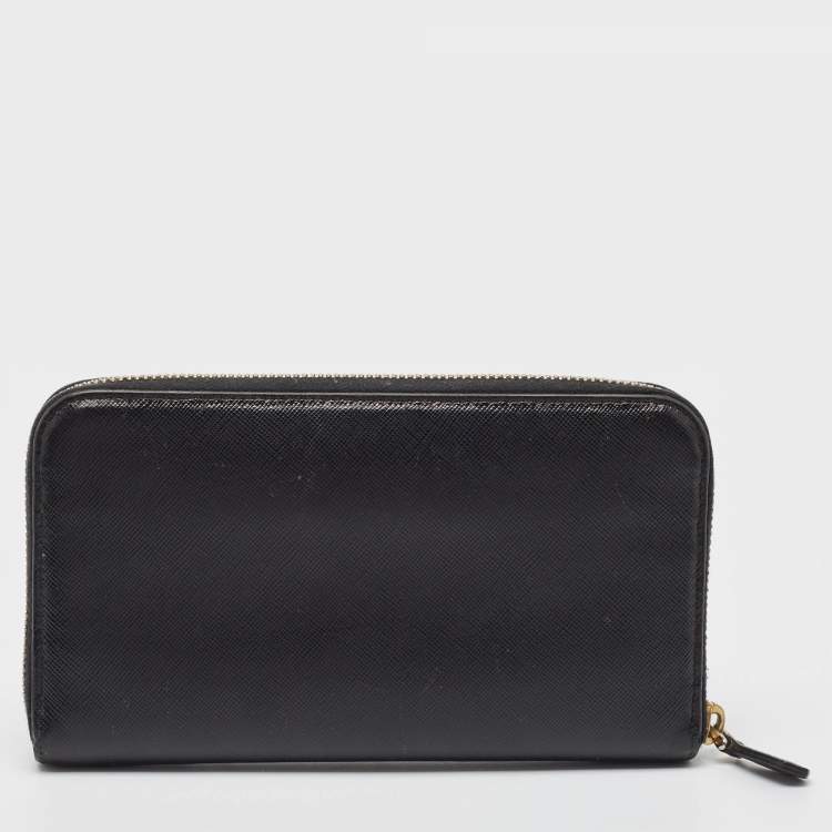 Pre Owned Prada Black Saffiano Lux Leather Zip Continental Wallet