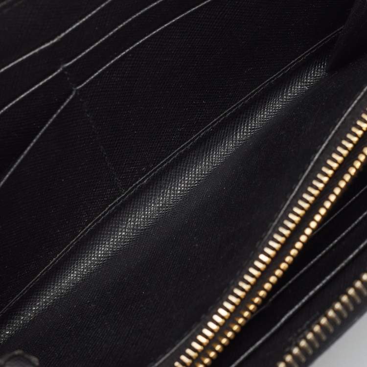 Pre Owned Prada Black Saffiano Lux Leather Zip Continental Wallet