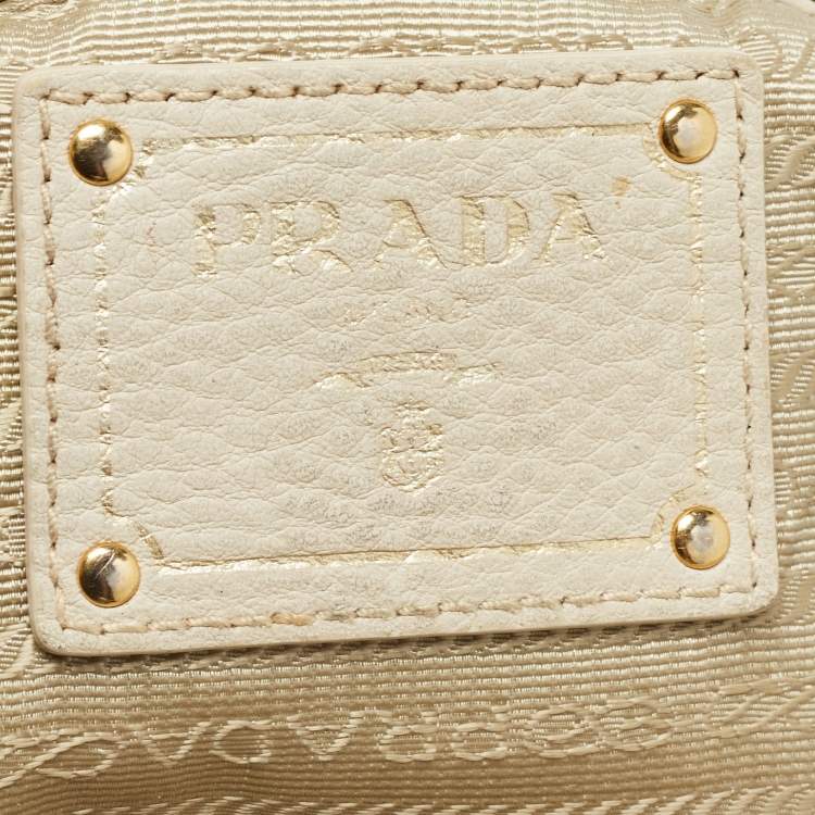 Pre Owned Prada Off White Vitello Daino Leather Zip Bowler Bag