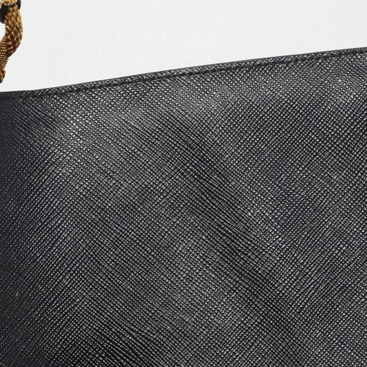 Pre Owned Prada Off White/Black Mink Fur and Saffiano Leather Flap Bag