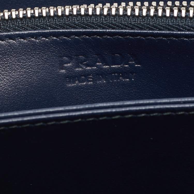 Pre Owned Prada Navy Blue Saffiano Tech Leather Zip Around Continental Wallet