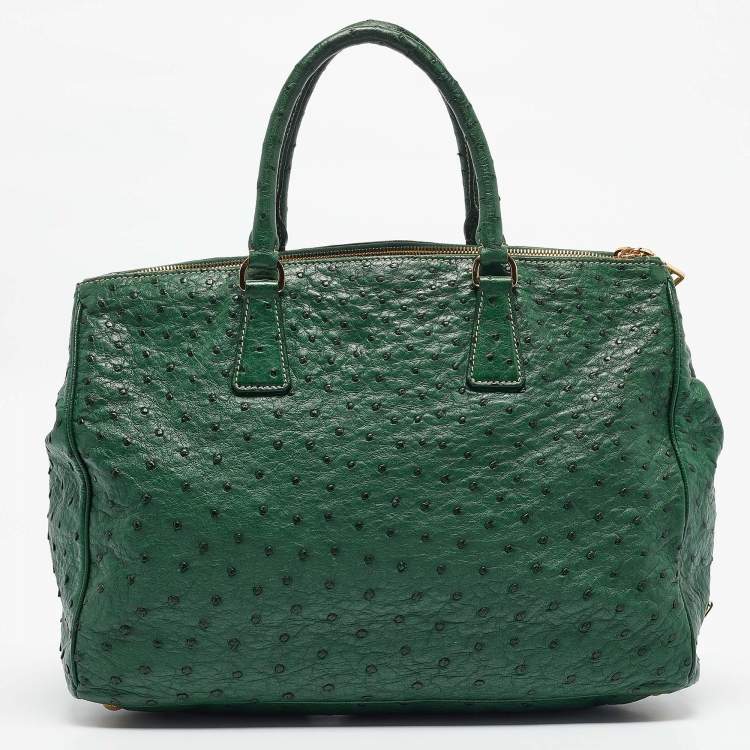 Pre Owned Prada Green Ostrich Large Double Zip Tote