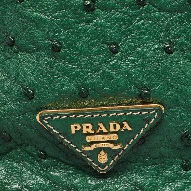 Pre Owned Prada Green Ostrich Large Double Zip Tote