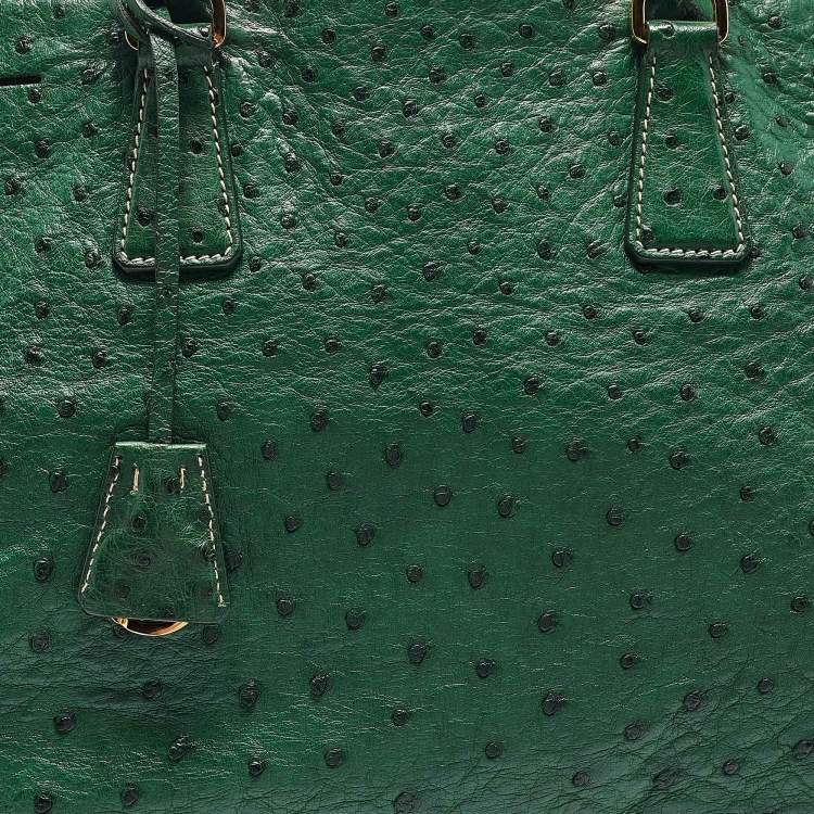 Pre Owned Prada Green Ostrich Large Double Zip Tote