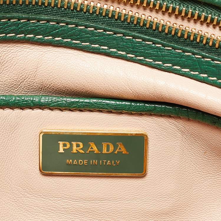 Pre Owned Prada Green Ostrich Large Double Zip Tote