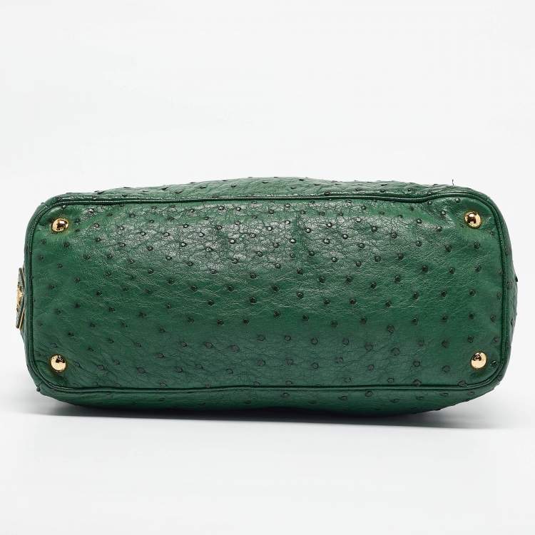 Pre Owned Prada Green Ostrich Large Double Zip Tote