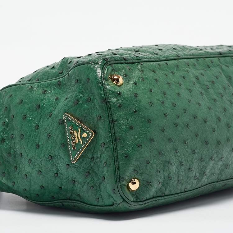 Pre Owned Prada Green Ostrich Large Double Zip Tote