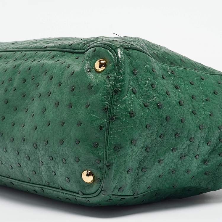 Pre Owned Prada Green Ostrich Large Double Zip Tote