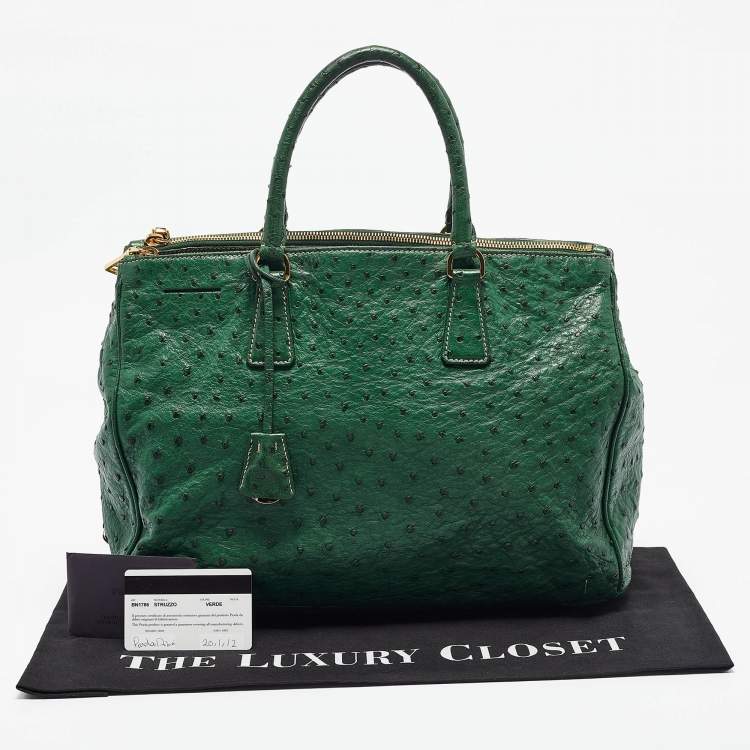 Pre Owned Prada Green Ostrich Large Double Zip Tote