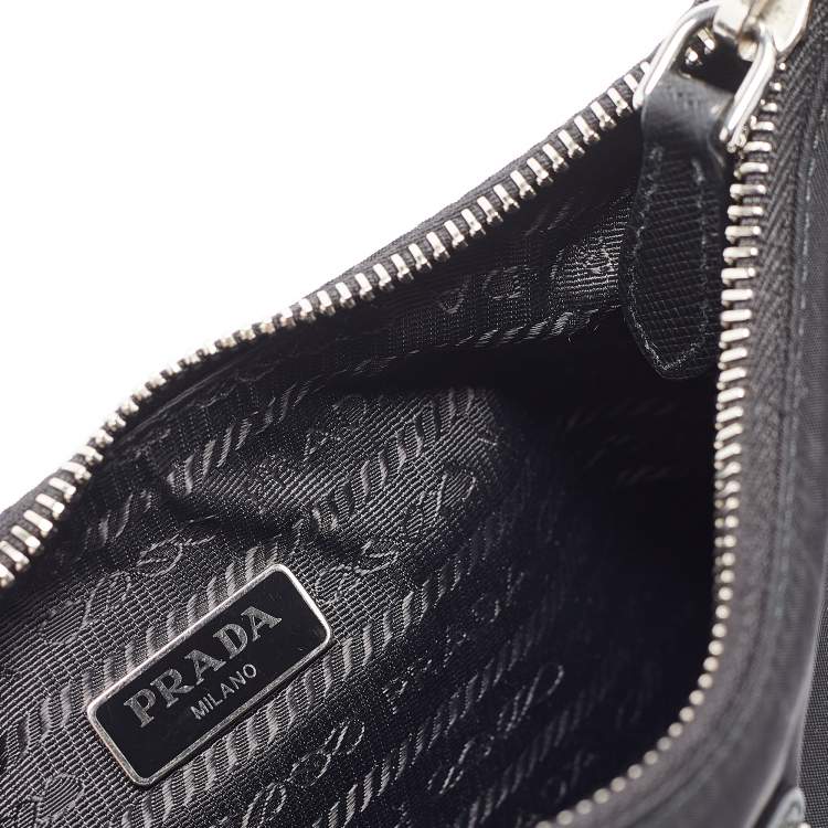 Pre Owned Prada Black Nylon and Saffiano Leather Re-Edition 2005 Baguette Bag