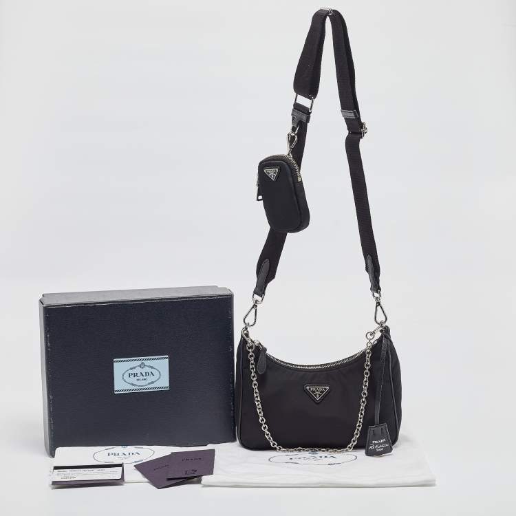 Pre Owned Prada Black Nylon and Saffiano Leather Re-Edition 2005 Baguette Bag