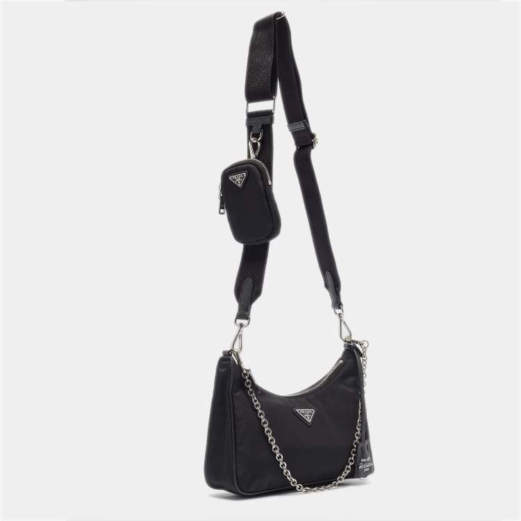 Pre Owned Prada Black Nylon and Saffiano Leather Re-Edition 2005 Baguette Bag