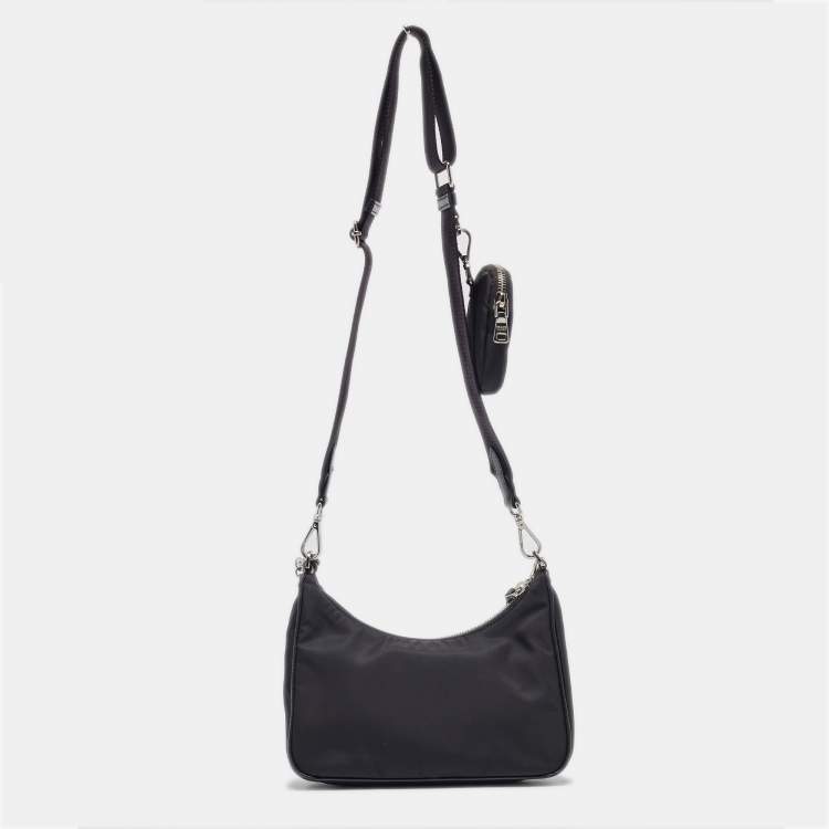 Pre Owned Prada Black Nylon and Saffiano Leather Re-Edition 2005 Baguette Bag