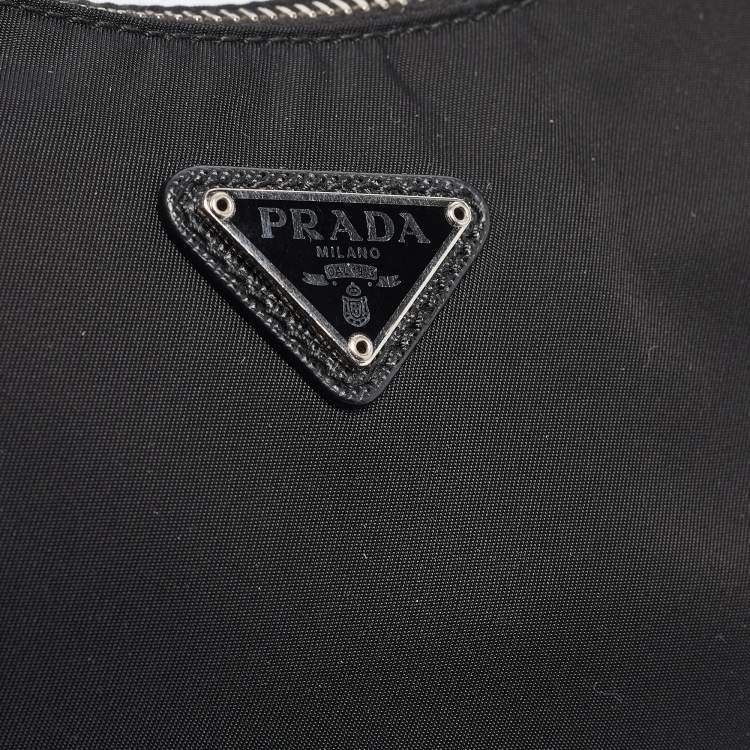 Pre Owned Prada Black Nylon and Saffiano Leather Re-Edition 2005 Baguette Bag