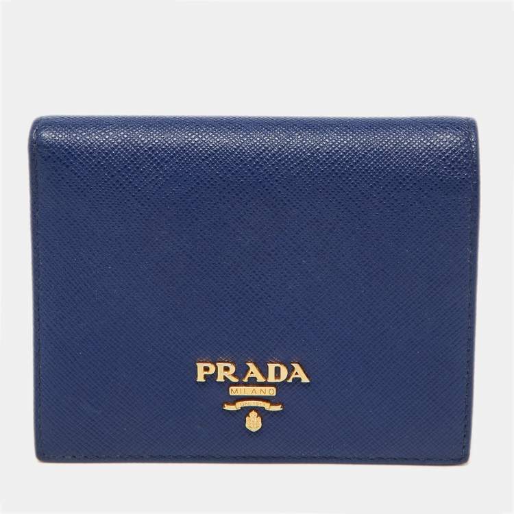 Pre Owned Prada Blue Saffiano Metal Leather Leather Compact Wallet