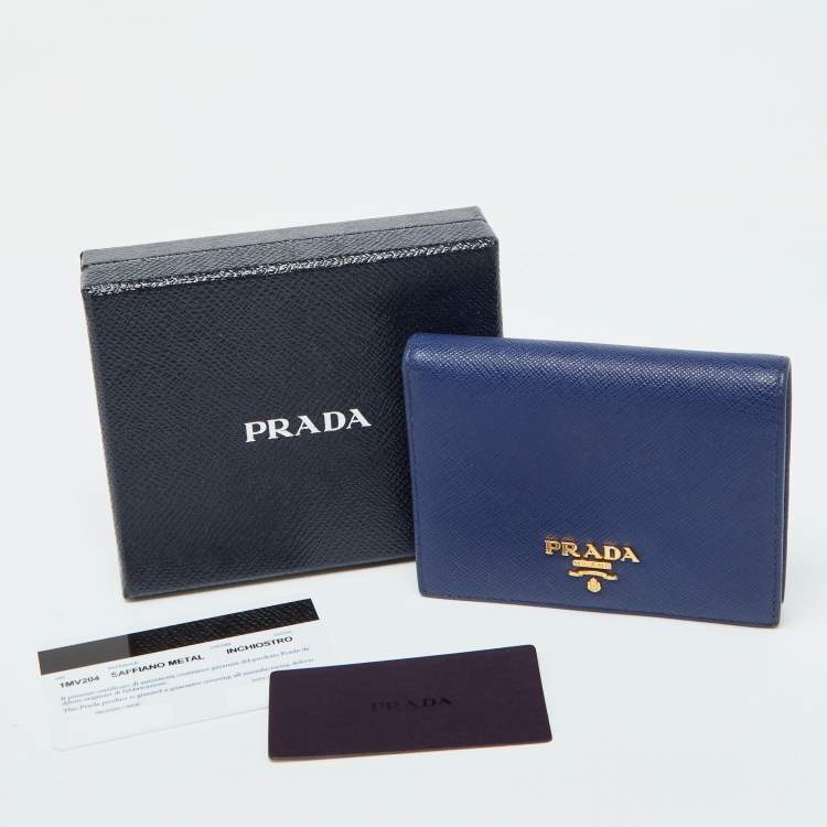 Pre Owned Prada Blue Saffiano Metal Leather Leather Compact Wallet
