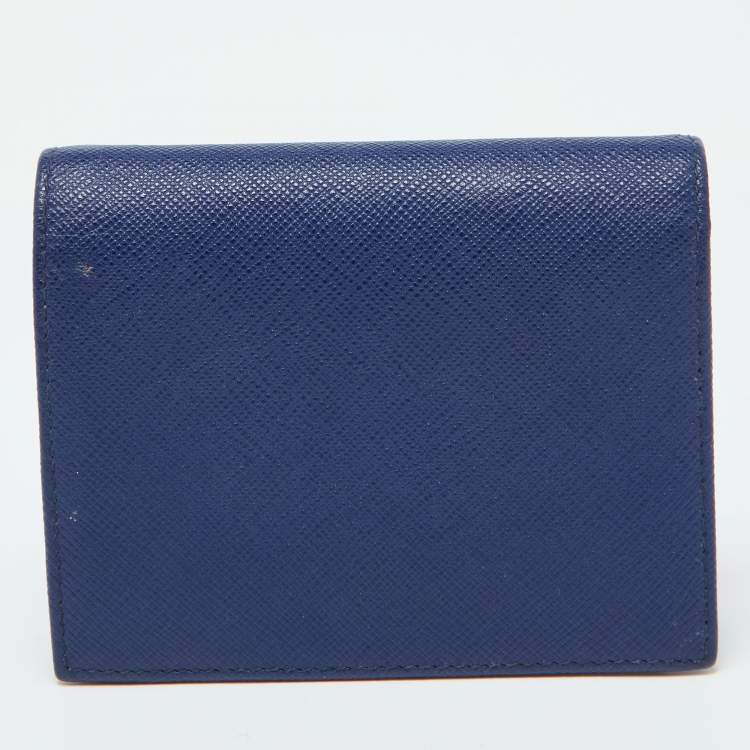 Pre Owned Prada Blue Saffiano Metal Leather Leather Compact Wallet
