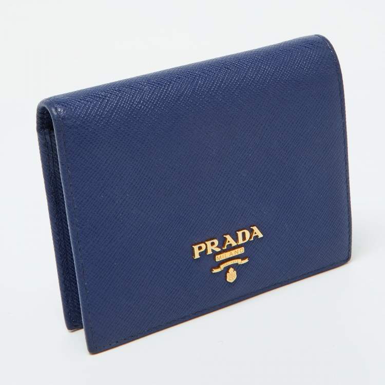 Pre Owned Prada Blue Saffiano Metal Leather Leather Compact Wallet