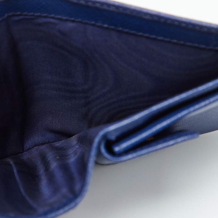 Pre Owned Prada Blue Saffiano Metal Leather Leather Compact Wallet