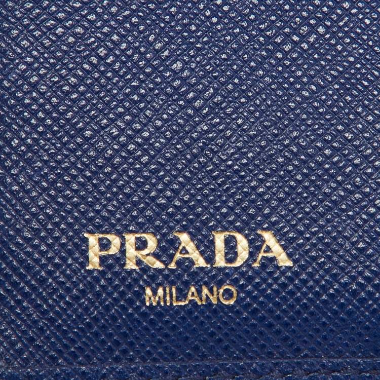 Pre Owned Prada Blue Saffiano Metal Leather Leather Compact Wallet