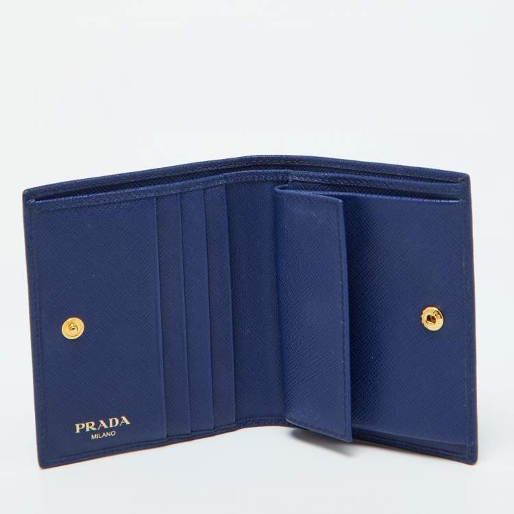Pre Owned Prada Blue Saffiano Metal Leather Leather Compact Wallet
