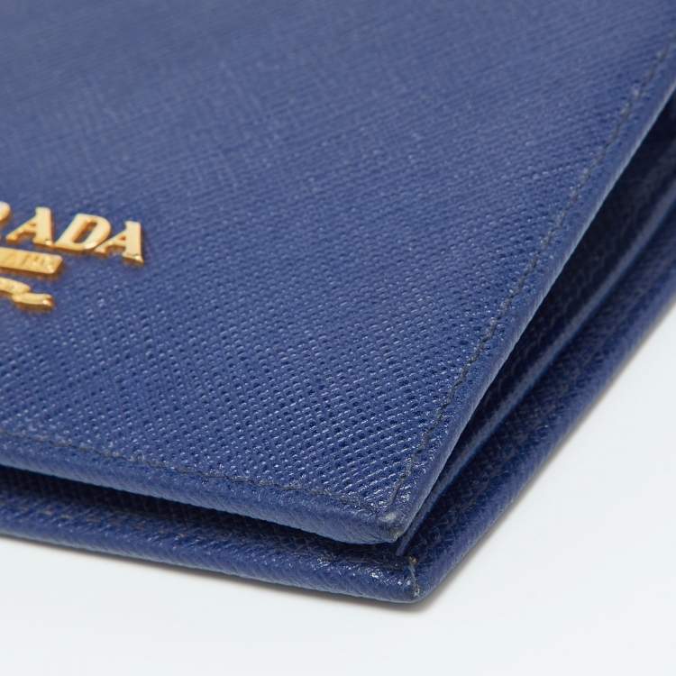 Pre Owned Prada Blue Saffiano Metal Leather Leather Compact Wallet