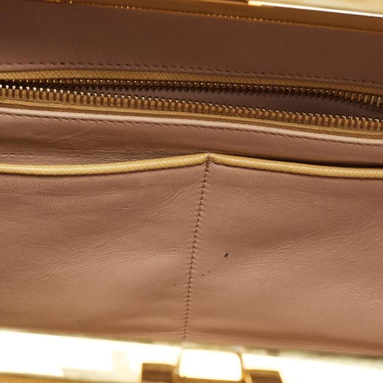 Pre Owned Prada Yellow Saffiano Lux Leather Pyramid Frame Satchel