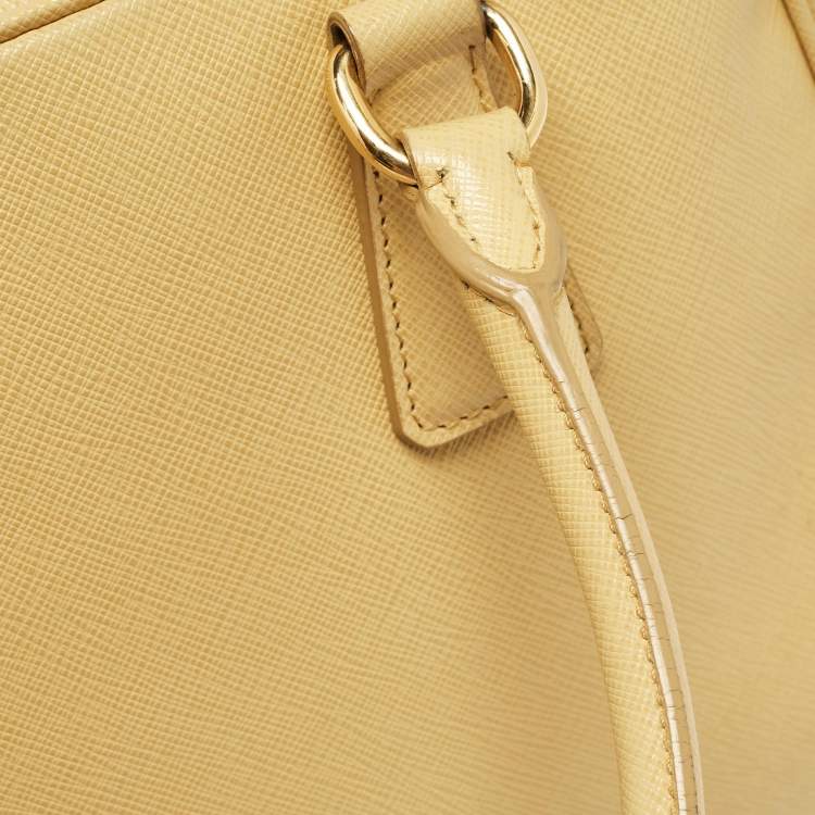 Pre Owned Prada Yellow Saffiano Lux Leather Pyramid Frame Satchel