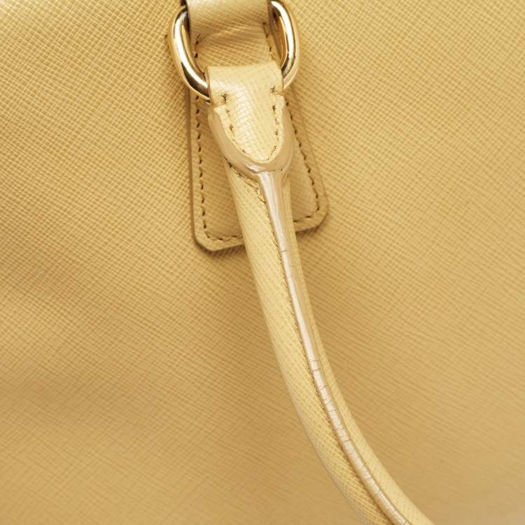 Pre Owned Prada Yellow Saffiano Lux Leather Pyramid Frame Satchel