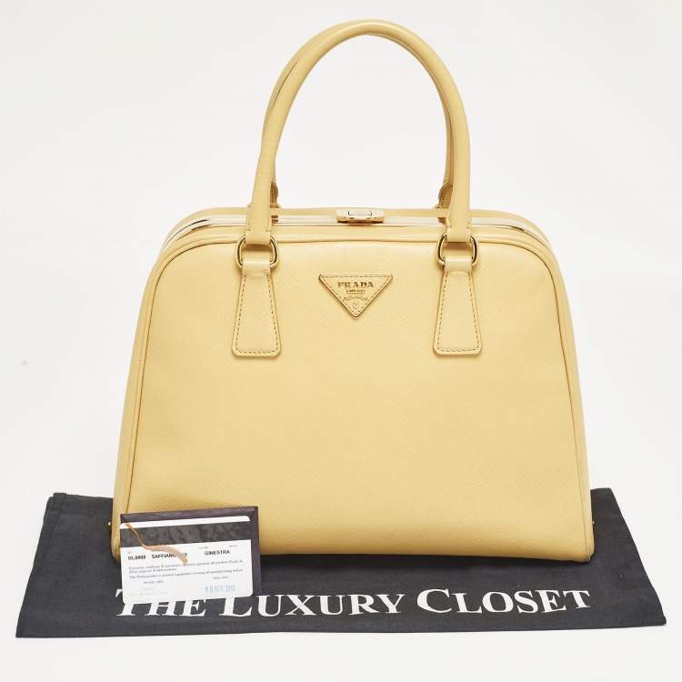Pre Owned Prada Yellow Saffiano Lux Leather Pyramid Frame Satchel