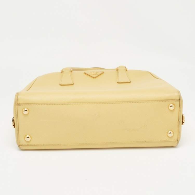 Pre Owned Prada Yellow Saffiano Lux Leather Pyramid Frame Satchel