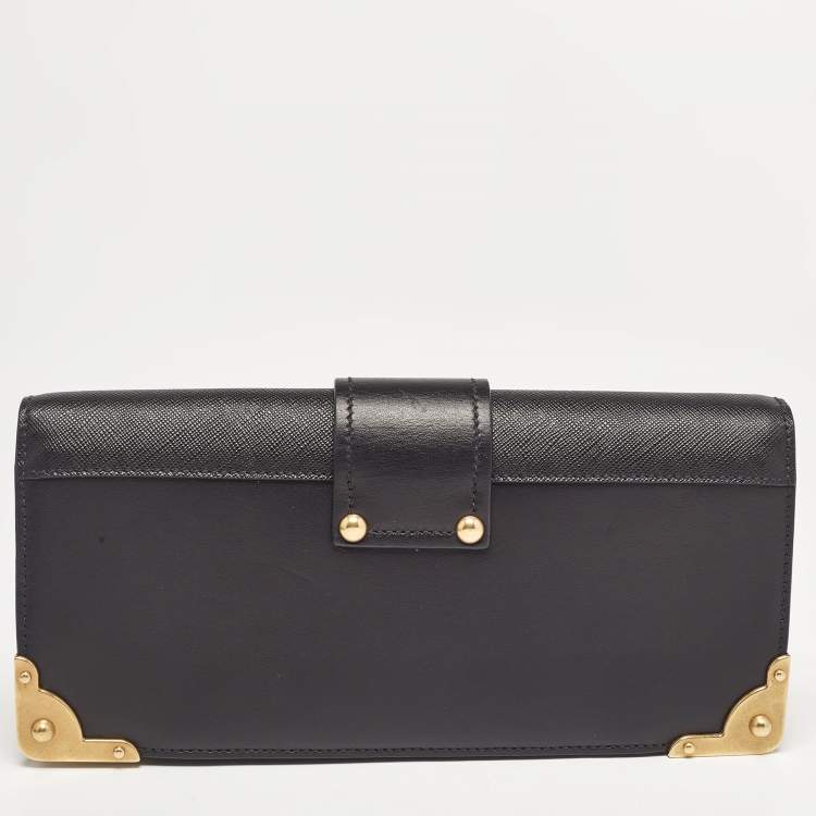 Pre Owned Prada Black Leather Cahier Chain Clutch
