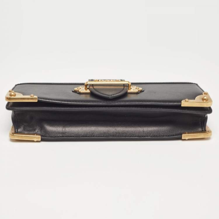 Pre Owned Prada Black Leather Cahier Chain Clutch