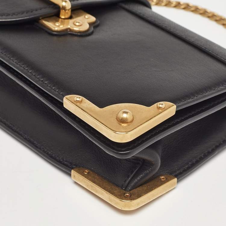 Pre Owned Prada Black Leather Cahier Chain Clutch