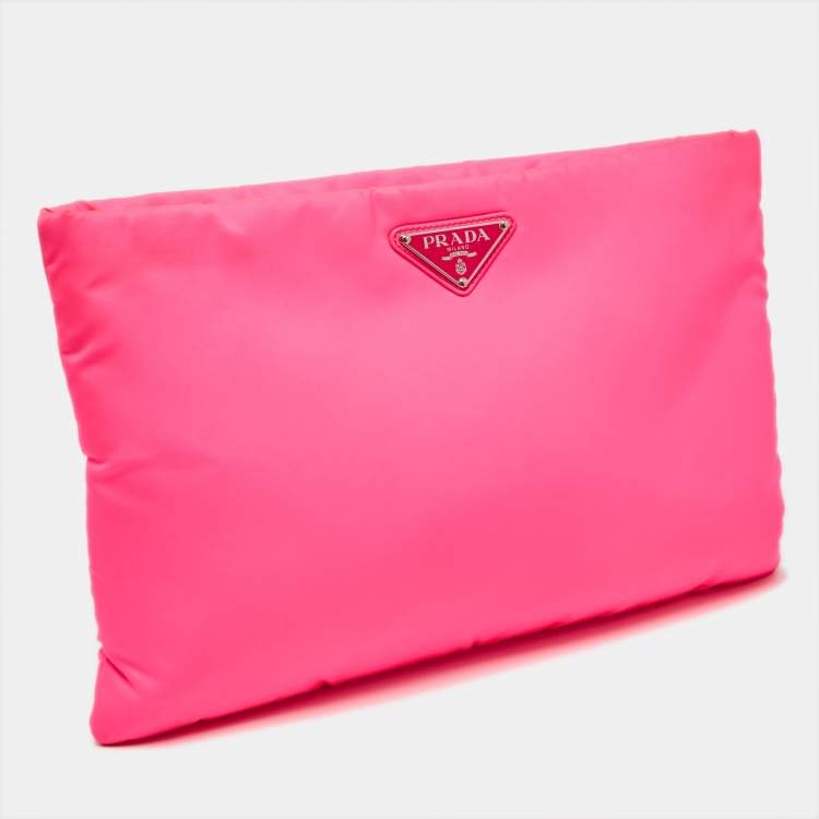 Pre Owned Prada Neon Pink Nylon Zip Pouch