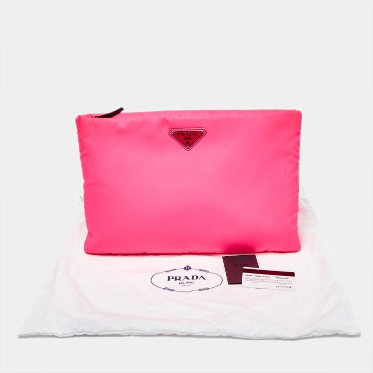 Pre Owned Prada Neon Pink Nylon Zip Pouch