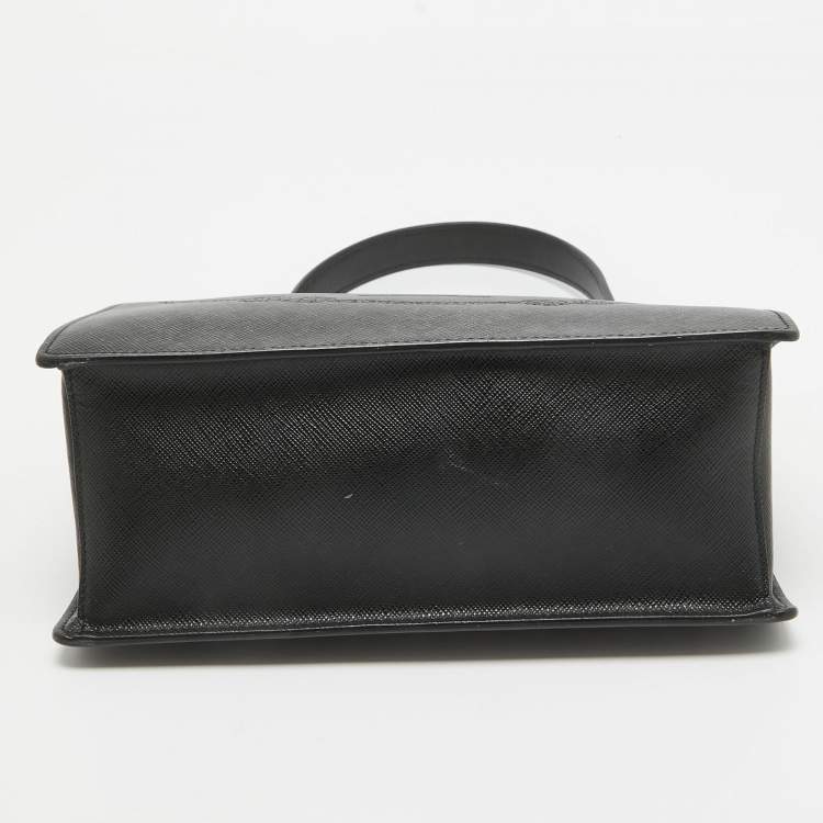 Pre Owned Prada Black Logo Print Saffiano Leather Frame Top Handle Bag