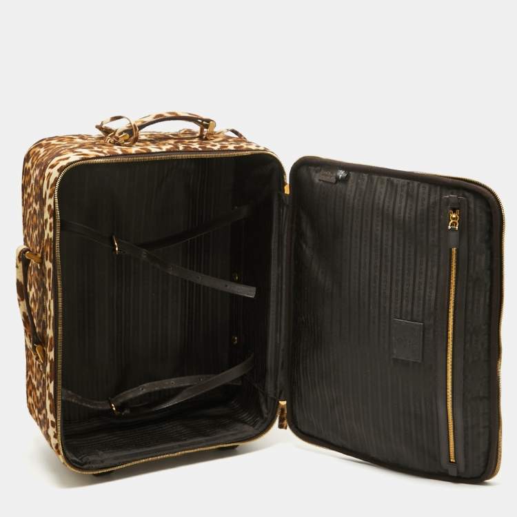 Pre Owned Prada Beige/Brown Calf Hair Rolling Trolley Luggage
