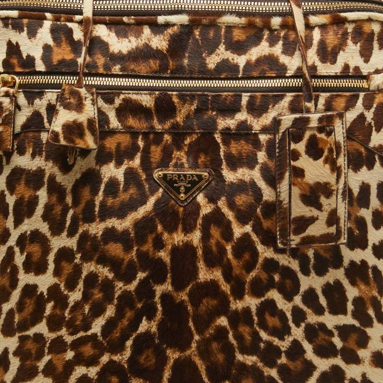 Pre Owned Prada Beige/Brown Calf Hair Rolling Trolley Luggage